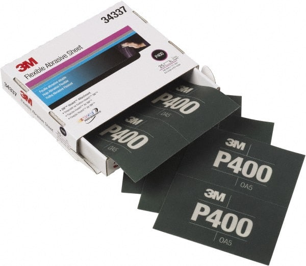 3M - 400 Grit, Aluminum Oxide TriangleSanding Sheet - 6-13/16" Long x 5-1/2" Wide, Extra Fine Grade, Weighted Paper Backing - Exact Tooling