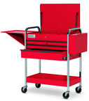 4 Drawer Red Service Cart with Lid; Rack & Tray - Exact Tooling