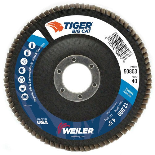 4-1/2″ Big Cat Abrasive Flap Disc, Flat, Phenolic Backing, 40Z, 7/8″ Arbor Hole - Exact Tooling
