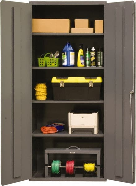 Durham - 4 Shelf Locking Storage Cabinet - Steel, 36" Wide x 18" Deep x 84" High, Gray - Exact Tooling