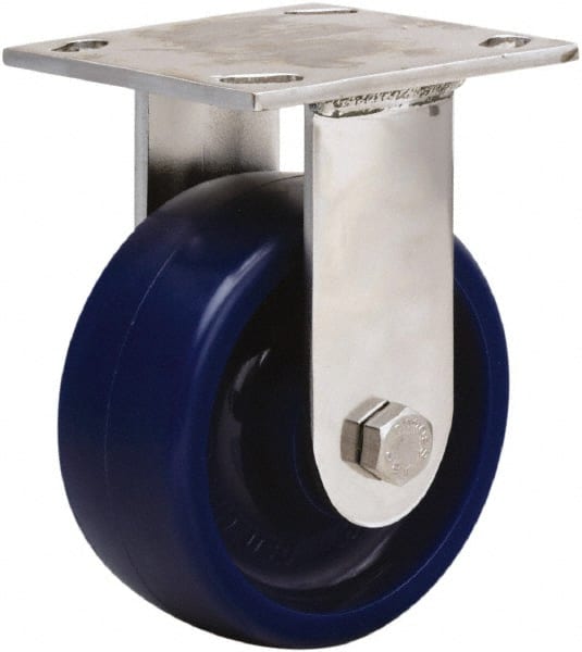 Hamilton - 5" Diam x 2" Wide x 6-1/2" OAH Top Plate Mount Rigid Caster - Polyurethane, 800 Lb Capacity, Delrin Bearing, 3-3/4 x 4-1/2" Plate - Exact Tooling