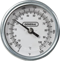 General - 36 Inch Long Stem, 3 Inch Dial Diameter, Back Connected Bi-Metal Thermometer - 220°Fahrenheit - Exact Tooling