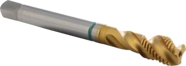 Guhring - M10x1.50 Metric, 3 Flute, 40° Helix, Modified Bottoming Chamfer, TiN Finish, Cobalt Spiral Flute STI Tap - Right Hand Flute, 110mm OAL, 6H (mod) Class of Fit, Series 1011 - Exact Tooling