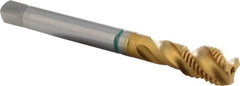 Guhring - M10x1.50 Metric, 3 Flute, 40° Helix, Modified Bottoming Chamfer, TiN Finish, Cobalt Spiral Flute STI Tap - Right Hand Flute, 110mm OAL, 6H (mod) Class of Fit, Series 1011 - Exact Tooling