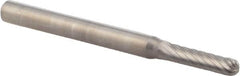 M.A. Ford - 3/32" Cut Diam, 1/8" Shank Diam, Cylinder with Radius Head Double Cut Burr - Carbide, Radius End, 7/16" LOC, 1-1/2" OAL - Exact Tooling