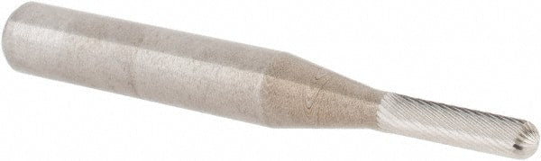 M.A. Ford - 1/8" Cut Diam, 1/4" Shank Diam, Cylinder with Radius Head Double Cut Burr - Carbide, Radius End, 1/2" LOC, 2" OAL - Exact Tooling