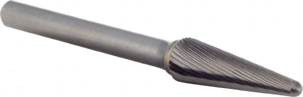 M.A. Ford - 3/8" Cut Diam, 1/4" Shank Diam, Taper Head Double Cut Burr - Carbide, Radius End, 1-1/8" LOC, 3-3/16" OAL - Exact Tooling