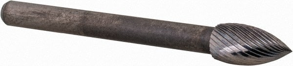 M.A. Ford - 3/16" Cut Diam, 1/8" Shank Diam, Flame Head Double Cut Burr - Carbide, Radius End, 3/8" LOC, 1-1/2" OAL - Exact Tooling
