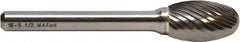 M.A. Ford - 1/2" Cut Diam, 1/4" Shank Diam, Elliptical Head Single Cut Burr - Carbide, Radius End, 7/8" LOC, 3-7/8" OAL - Exact Tooling