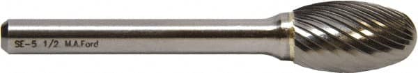 M.A. Ford - 1/2" Cut Diam, 6mm Shank Diam, Oval Head Double Cut Burr - Carbide, Radius End, 22mm LOC, 172mm OAL - Exact Tooling