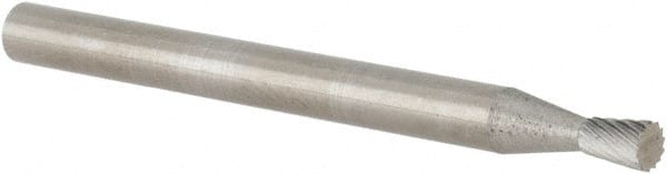 M.A. Ford - 3/32" Cut Diam, 1/8" Shank Diam, Inverted Cone Head Double Cut Burr - Carbide, Flat End, 1/8" LOC, 1-1/2" OAL - Exact Tooling