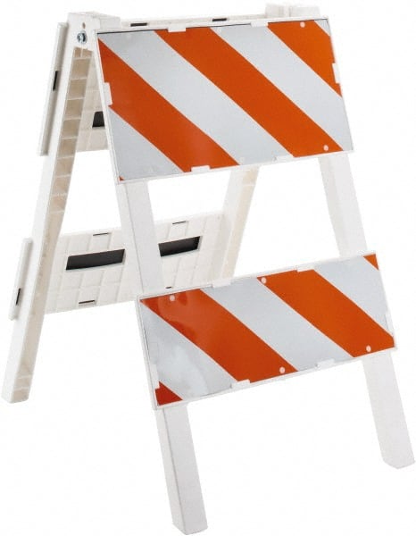 PRO-SAFE - 24 Inch Wide x 45-1/2 Inch High, Reflective, Plastic Type II Barricade - 14 Lbs., 12 Inch High x 24 Inch Wide Top Panel, White and Orange - Exact Tooling