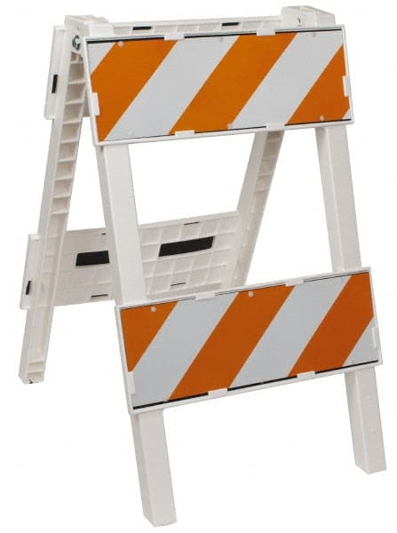 PRO-SAFE - 24 Inch Wide x 45-1/2 Inch High, Reflective, Plastic Type II Barricade - 14 Lbs., 8 Inch High x 24 Inch Wide Top Panel, White and Orange - Exact Tooling