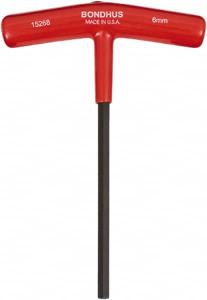 Bondhus - 6mm Hex, T-Handle Cushion Grip, Hex Key - 6" OAL, Protanium High Torque Steel, Metric System of Measurement - Exact Tooling