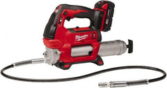 Milwaukee Tool - 10,000 Max psi, Flexible Battery-Operated Grease Gun - 14 oz Capacity, 31 Strokes per oz, Includes Grease Gun, Gauge Hose Assembly, Coupler, 30-Minute Charger, Carrying Case, Carrying Strip & (2)18 V Rechargeable Batteries - Exact Tooling
