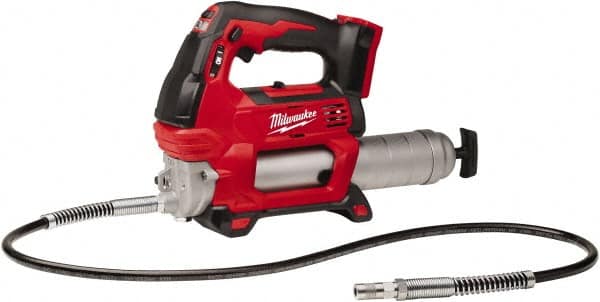 Milwaukee Tool - 10,000 Max psi, Flexible Battery-Operated Grease Gun - 14 oz Capacity, 31 Strokes per oz, Includes Grease Gun, Gauge Hose Assembly & Coupler - Exact Tooling