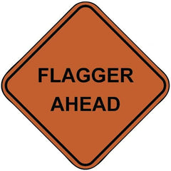 PRO-SAFE - "Flagger Ahead", 48" Wide x 48" High, Nylon Construction Roadway Signs - Orange, Square, Sign Stand Mount - Exact Tooling