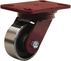 Hamilton - 4" Diam x 1-1/2" Wide x 5-5/8" OAH Top Plate Mount Swivel Caster - Forged Steel, 1,400 Lb Capacity, Straight Roller Bearing, 4-1/2 x 6-1/2" Plate - Exact Tooling