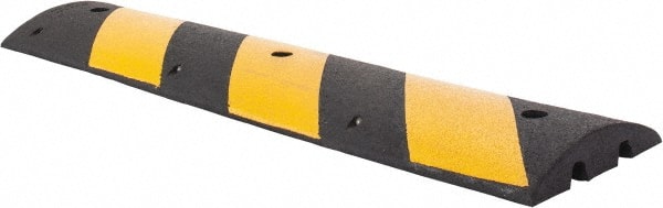 PRO-SAFE - 48" Long x 12" Wide x 2" High, Speed Bump - Black & Yellow, Rubber - Exact Tooling