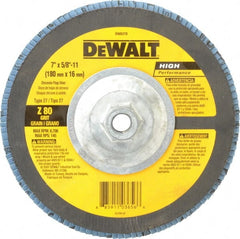 DeWALT - 80 Grit, 7" Disc Diam, 5/8-11 Center Hole, Type 27 Zirconia Alumina Flap Disc - 8,700 Max RPM, Fiberglass Backing, Arbor Attaching System, Coated - Exact Tooling