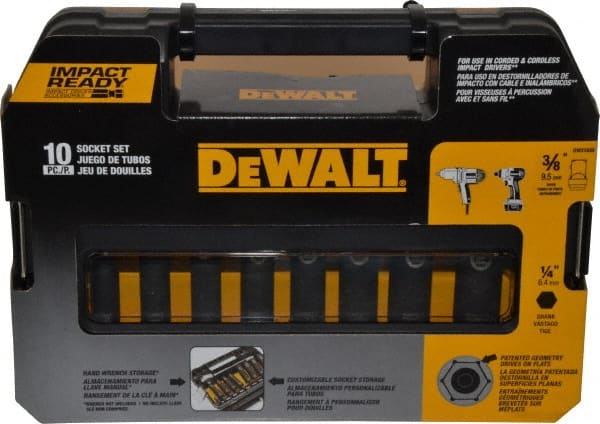 DeWALT - 10 Piece 3/8" Drive Thin Wall Deep Impact Socket Set - 6 Points, 5/16 to 3/4", Inch Measurement Standard - Exact Tooling