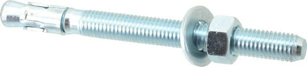 Powers Fasteners - 5/8" Diam, 5/8" Drill, 7" OAL, 1/2" Min Embedment Wedge Expansion Concrete Anchor - 1018 Steel, Zinc-Plated Finish, Hex Nut Head, Hex Drive, 5" Thread Length - Exact Tooling