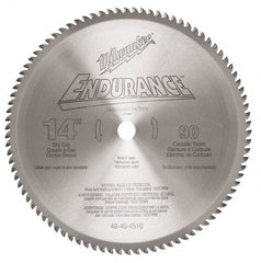 Milwaukee Tool - 14" Diam, 1" Arbor Hole Diam, 90 Tooth Wet & Dry Cut Saw Blade - Carbide-Tipped, Burr-Free, Clean, Smooth Action, Standard Round Arbor - Exact Tooling