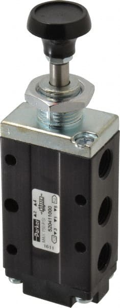 Parker - 0.83 CV Rate, 1/4" NPT Inlet Direct Air 4 Mechanical Spool Valve - 4 Way, 2 Position, 150 Max psi, Button Spring Return - Exact Tooling