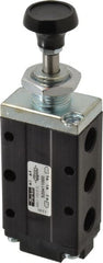 Parker - 0.83 CV Rate, 1/4" NPT Inlet Direct Air 4 Mechanical Spool Valve - 4 Way, 2 Position, 150 Max psi, Button Spring Return - Exact Tooling