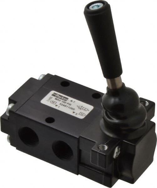 Parker - 0.83 CV Rate, 1/4" NPT Inlet Direct Air 4 Mechanical Spool Valve - 3 Way, 2 Position NC, 150 Max psi, Lever Spring Return - Exact Tooling