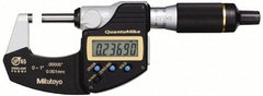 Mitutoyo - 0.001 mm Resolution, Standard Throat, Electronic Outside Micrometer - Includes Stand - Exact Tooling