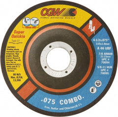 Camel Grinding Wheels - 46 Grit, 5" Wheel Diam, 5/64" Wheel Thickness, 7/8" Arbor Hole, Type 27 Depressed Center Wheel - Medium Grade, Aluminum Oxide, Resinoid Bond, U Hardness, 12,250 Max RPM - Exact Tooling
