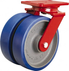 Hamilton - 8" Diam x 2" Wide x 9-3/4" OAH Top Plate Mount Swivel Caster - Polyurethane Mold onto Cast Iron Center, 2,400 Lb Capacity, Sealed Precision Ball Bearing, 4-1/2 x 6-1/2" Plate - Exact Tooling