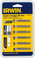 Irwin - 7 Piece, 1/4" Drive Screwdriver Drive Guide Set - #1 to #2 Phillips, 0.05 to 1/4" Hex, 1.27 to 10mm Hex, #1 & #2 Square Recess - Exact Tooling