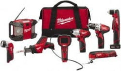 Milwaukee Tool - 12 Volt Cordless Tool Combination Kit - Includes 3/8" Drill/Driver, 3/8" Right Angle Drill Driver, Reciprocating Saw, Multi-Tool, 1/4" Hex Impact Driver & Radio, Lithium-Ion Battery Not Included - Exact Tooling