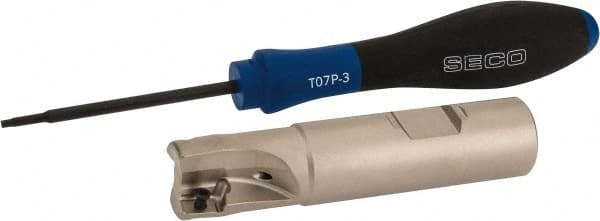 Seco - 3/4" Cut Diam, 0.354" Max Depth of Cut, 3/4" Shank Diam, 3.39" OAL, Indexable Square Shoulder End Mill - XO.X 10T3.. Inserts, Weldon Shank, 90° Lead Angle, Through Coolant, Series Turbo 10 - Exact Tooling