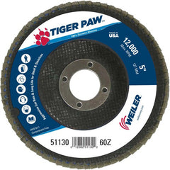 5″ Tiger Paw Abrasive Flap Disc, Flat, Phenolic Backing, 60Z, 7/8″ Arbor Hole - Exact Tooling