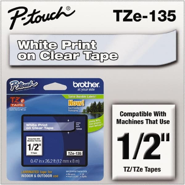 Brother - 1/2" Wide x 314.4" Long, Clear Plastic/Paper Tape Cassette - For Label Maker - Exact Tooling
