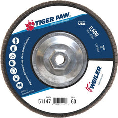7″ Tiger Paw Abrasive Flap Disc, Angled, Phenolic Backing, 60Z, 5/8″-11 Arbor Hole - Exact Tooling