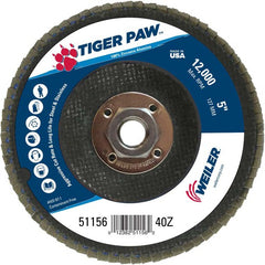 5″ Tiger Paw Abrasive Flap Disc, Angled, Phenolic Backing, 40Z, 5/8″-11 Arbor Hole - Exact Tooling