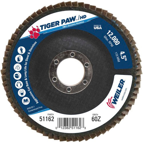 4 1/2″ × 7/8″-60 Grit - T27 Tiger Paw High Density Zirc Flap Disc Phenolic Back - Exact Tooling