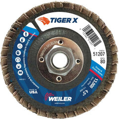4 1/2″ Diameter - Tiger X Flap Disc, Angled, Phenolic Backing, 80Z, 5/8″ Diameter - 11 UNC Nut - Exact Tooling