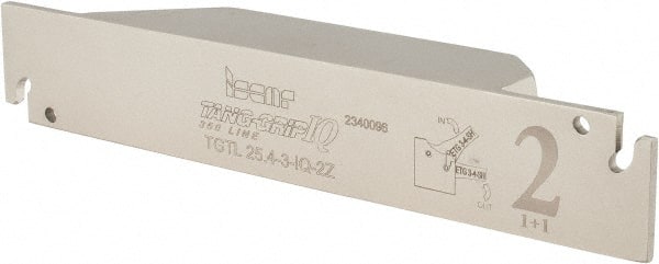 Iscar - External Thread, 0.11" Min Groove Width, 5.905" OAL, Left Hand Indexable Grooving Cutoff Toolholder - 1" Shank Height x 1" Shank Width, TAG Insert Style, TGT Toolholder Style, Series Tang-Grip - Exact Tooling