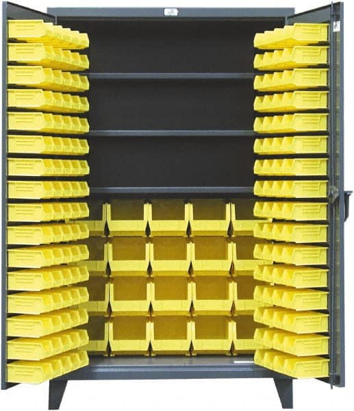 Strong Hold - 3 Shelf 110 Bin Storage Cabinet - Steel, 36" Wide x 24" Deep x 78" High, Dark Gray - Exact Tooling