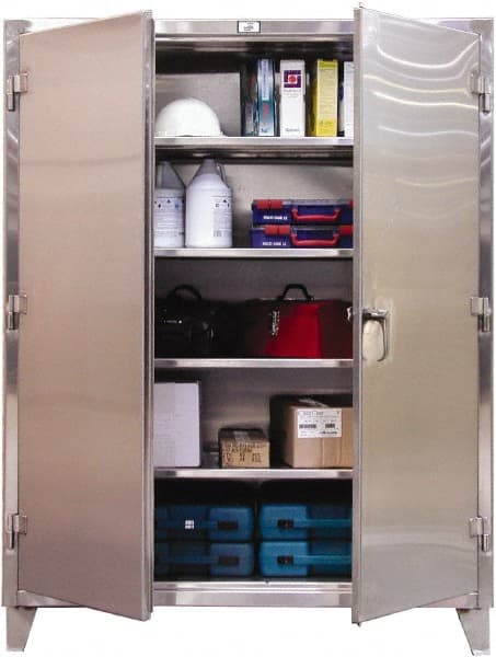 Strong Hold - 4 Shelf Locking Storage Cabinet - Stainless Steel, 48" Wide x 24" Deep x 72" High, Dark Gray - Exact Tooling