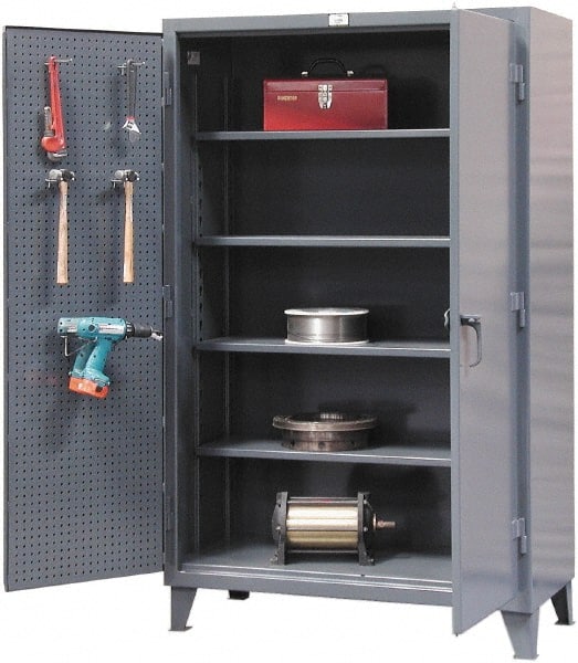 Strong Hold - 4 Shelf Pegboard Storage Cabinet - Steel, 72" Wide x 24" Deep x 78" High, Dark Gray - Exact Tooling