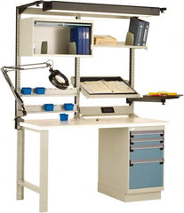 Rousseau Metal - 4 Drawer, 2 Shelf Workstation - 775 Lb Capacity, Dissipative Top, Everest Blue, 60" Wide x 80" High x 30" Long - Exact Tooling