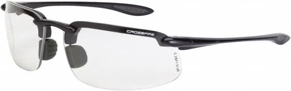 CrossFire - Clear Lenses, Frameless Safety Glasses - Scratch Resistant, Black Polycarbonate Frame, Size Universal, Wrap Around - Exact Tooling