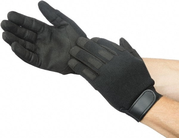 Ability One - Size L Nylon/Spandura General Protection Work Gloves - For Mechanic's & Lifting, Uncoated, Hook & Loop Cuff, Full Fingered, Black, Paired - Exact Tooling