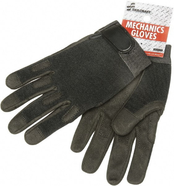 Ability One - Size XL Nylon/Spandura General Protection Work Gloves - For Mechanic's & Lifting, Uncoated, Hook & Loop Cuff, Full Fingered, Black, Paired - Exact Tooling